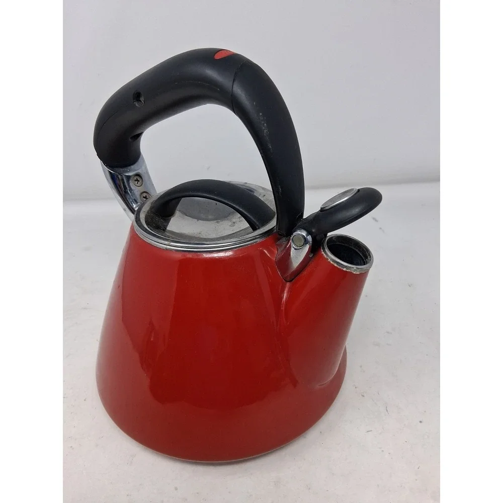 OXO Downpour Whistling Kettle 1.8 Qt Red Enamel Stainless Steel. O